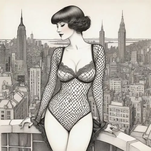 mazzitelli,art deco woman,bettie,guenter,giantess,radebaugh,comic halftone woman,zorita,selina,schuitema,ziegfield,schuiten,chaykin,vintage illustration,corsetry,dita,gangloff,phryne,retro woman,retro pin up girl,Illustration,Black and White,Black and White 24