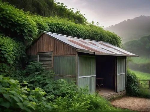 garden shed,farm hut,outbuilding,greenhut,shed,sheds,wooden hut,field barn,barnhouse,cooling house,outbuildings,old barn,woodshed,kudzu,springhouse,corncrib,homesteading,appalachia,grass roof,the water shed,Art,Artistic Painting,Artistic Painting 33