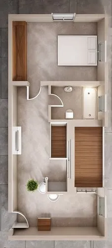 He created a sales plan for the apartment.
The plan and all the furniture in the apartment are seen from above,
The walls delimiting the apartment will be white.
The flooring at the entrance to the ho