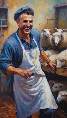 pandero jarocho,sheep shearer,east-european shepherd,khokhloma painting,tinsmith,flour production,oil painting,puchero,cheesemaking,italian painter,pabellón criollo,grana padano,marroni,seller,lacinato kale,shepherd,oil painting on canvas,sicilian cuisine,artisan,adana kebabı,Illustration,Realistic Fantasy,Realistic Fantasy 30