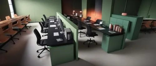 
a black chair, and a forest green table or panel.,study room,school design,classroom,conference room,class room,examination room,lecture room,computer room,meeting room,board room,3d rendering,3d ren