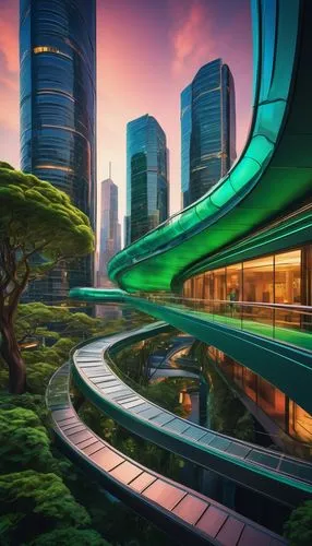 futuristic landscape,futuristic architecture,futuristic art museum,guangzhou,chengdu,arcology,ecotopia,ringworld,maglev,taikoo,shenzen,singapore,cybercity,green train,shenzhen,virtual landscape,songdo,skyways,shanghai,cybertown,Art,Classical Oil Painting,Classical Oil Painting 38