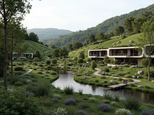 ecovillages,ecovillage,tulou,amanresorts,greenforest,garsington,zumthor,forest house,meadowood,house in the mountains,landscaped,fallingwater,ecotopia,bovey,killiecrankie,endsleigh,grass roof,building valley,green valley,tree house hotel