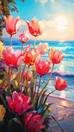 splendor of flowers,flower painting,pink tulips,flower background,nature wallpaper,flower in sunset,beautiful flowers,flower art,tulip background,flower water,colorful flowers,nature background,splendid colors,landscape background,colorful background,springtime background,landscape rose,flowerful desert,blooming roses,spring morning