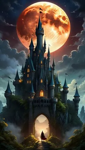 halloween background,fairy tale castle,haunted castle,castlevania,fantasy picture,fairytale castle,Illustration,Realistic Fantasy,Realistic Fantasy 01