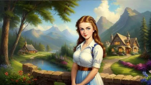 landscape background,fantasy picture,world digital painting,innkeeper,mountain scene,fantasy portrait,fairy tale character,townsfolk,girl in the garden,portrait background,farm background,margairaz,game illustration,fantasy art,elona,alpine village,margaery,katara,dorothy,forest background