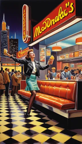 retro diner,mcdonald's,mcdonald,mcdonalds,fast food restaurant,cd cover,fast-food,drive in restaurant,yolanda's-magnolia,mcgriddles,mac,classic burger,checker marathon,fastfood,mcmuffin,fifties records,mc,modern pop art,1982,fast food,Art,Artistic Painting,Artistic Painting 38