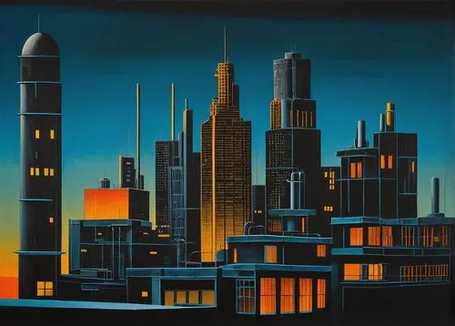 cityscape,city skyline,metropolis,city scape,skyscrapers,cityscapes,urban towers,tall buildings,highrises,skylines,city buildings,evening city,skyscraper town,city at night,high rises,industrialism,mcquarrie,feitelson,skyline,chirico,Art,Artistic Painting,Artistic Painting 02