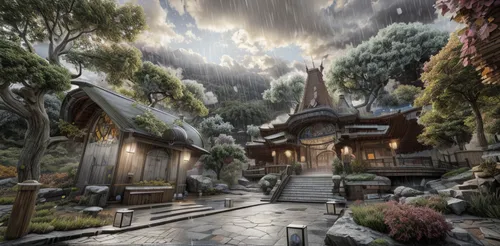 koyasan,ryokan,skyrim,tsukemono,korean village snow,japan landscape,the cabin in the mountains,japan garden,japanese architecture,japanese shrine,fairy village,fantasy landscape,mountain settlement,alpine village,japanese background,fantasy picture,beautiful japan,the mystical path,japan universal studio,myst