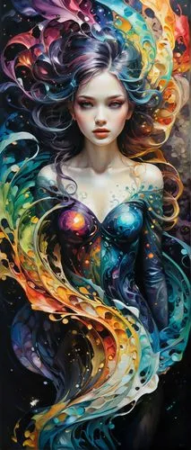 andromeda,chalk drawing,mystical portrait of a girl,fantasy art,nebula,psychedelic art,fairy galaxy,mermaid background,aquarius,the enchantress,fantasia,nebula 3,the sea maid,fantasy woman,colorful spiral,fantasy portrait,cosmic flower,universe,mermaid vectors,aura,Illustration,Realistic Fantasy,Realistic Fantasy 15