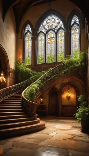 hogwarts,theed,rivendell,herbology,hall of the fallen,diagon,altgeld,staircase,atriums,staircases,dandelion hall,cloisters,entrance hall,hammerbeam,outside staircase,entranceways,triwizard,stone stairs,stone stairway,sanctuary,Art,Classical Oil Painting,Classical Oil Painting 12