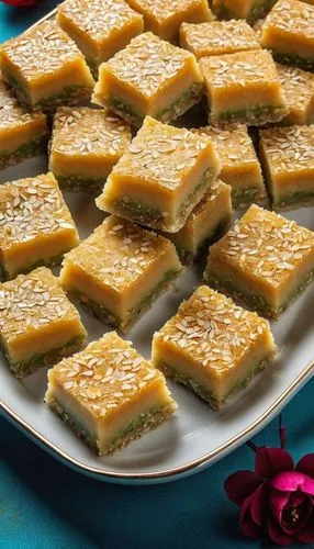 Burfi with pakistani traditional burfi sweet variations with very beautiful background and with very very beautiful pakistani traditional presentation,besan barfi,baklava,diwali sweets,kanafeh,caramel