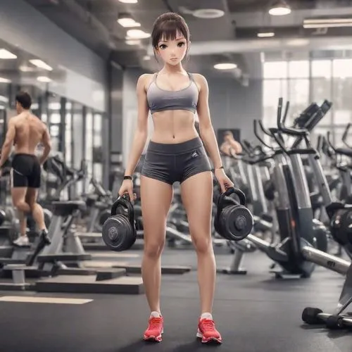 赤裸戰鬥,a model is at the gym with weights in hand,gym girl,jiaqi,sports girl,clenbuterol,fitness model,xiaowu