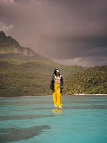 mauritius,yellow jumpsuit,moorea,rinjani,yogananda,chaka salt lake,lombok,walk on water,blue lagoon,moana,tahiti,samoa,bjork,yogananda guru,the indian ocean,rabaul,french polynesia,aquanaut,rain suit,