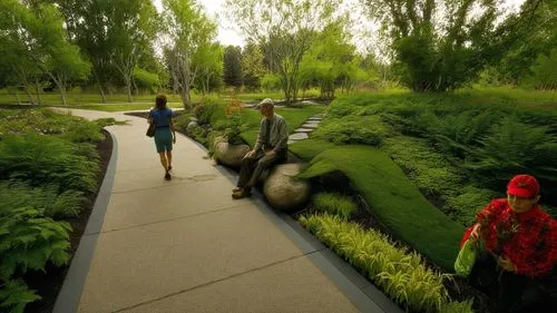 a group of people walking along a grass covered park,landscape designers sydney,landscape design sydney,horticulturists,royal botanic garden,nature garden,greenspace,Photography,Documentary Photograph