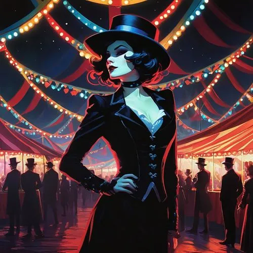 cabaret,ringmaster,black hat,top hat,circus,transistor,neo-burlesque,masquerade,big top,femme fatale,bowler hat,cirque,magician,burlesque,maraschino,circus tent,circus show,showgirl,dita,vaudeville,Conceptual Art,Fantasy,Fantasy 19