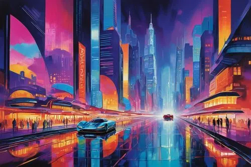 Futuristic hover architecture, sleek metallic surfaces, neon lights illuminating the underside, curved lines, rounded edges, levitating platforms, holographic advertisements, cityscape in the backgrou