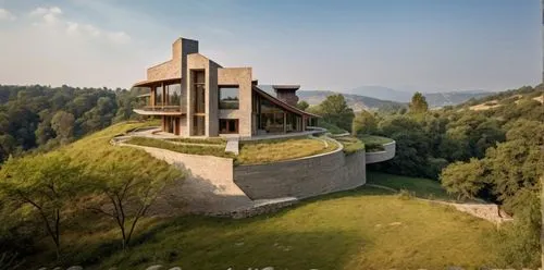 Battle hardened warriors of mid evil ages in a battlefield ,a picture taken from an air plane shows a house on a cliff,smolyan,dilijan,zumthor,tulou,piatra,house in mountains,Photography,General,Comme