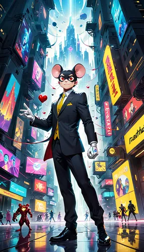 cyberpunk,kingpin,conductor,spy visual,businessman,detective,tux,game illustration,sci fiction illustration,white-collar worker,tuxedo,spy,business man,fantasy city,business world,financial world,game art,tuxedo just,world digital painting,metaverse,Anime,Anime,General