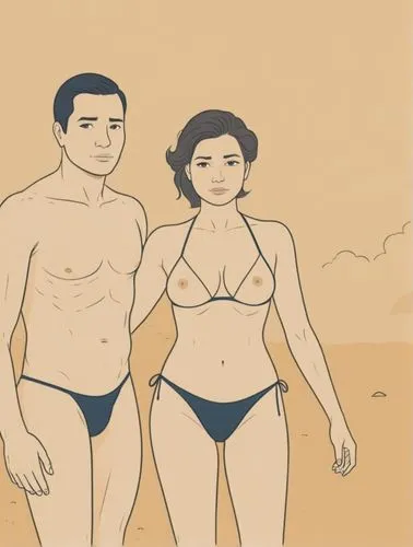 vintage couple silhouette,rotoscoped,vintage man and woman,beachgoers,retro 1950's clip art,bikinians,Illustration,Vector,Vector 06