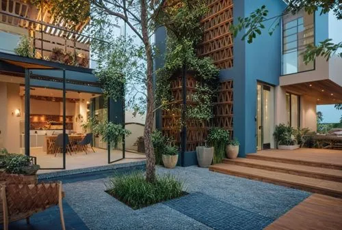 a tree is planted on top of a concrete block,garden design sydney,landscape design sydney,landscape designers sydney,landscaped,corten steel,cubic house,Photography,General,Cinematic