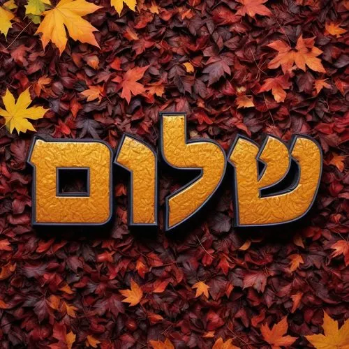 a hebrew - style sign is surrounded by fall leaves,tehillim,parashah,hatikvah,nusach,hebrew,Shalom