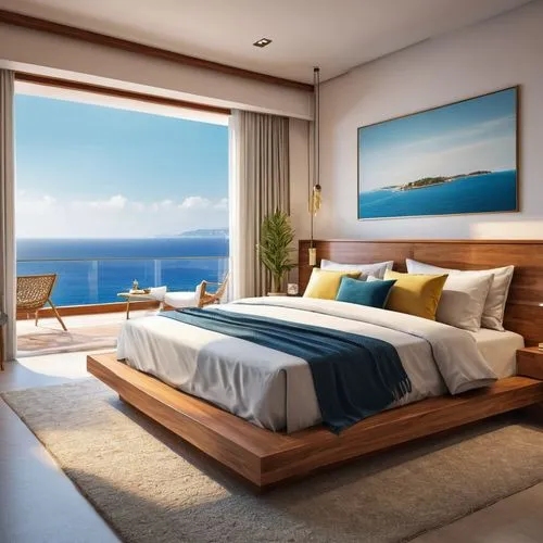 window with sea view,ocean view,oceanview,modern room,sleeping room,great room,Photography,General,Realistic