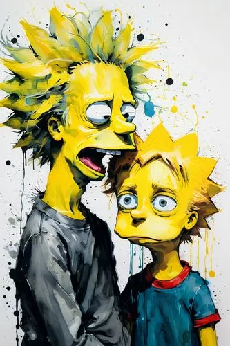 bart,tangelo,exploding head,father-son,punk,graffiti,graffiti art,kids illustration,chalk drawing,father and son,2d,street artists,grafitti,sakana,father son,grunge,art,syndrome,fathers and sons,child art,Illustration,Paper based,Paper Based 20