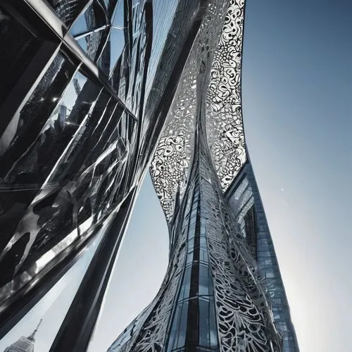 steel sculpture,glass facade,shard of glass,structural glass,glass facades,glass building,morphosis,glass yard ornament,heatherwick,ravensbourne,steel tower,futuristic architecture,metal cladding,ironwork,sky tree,parametric,glass series,futuroscope,libeskind,hyperboloid,Illustration,Black and White,Black and White 11