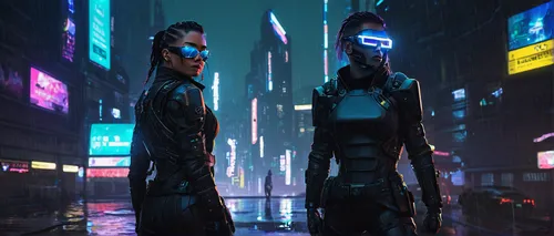 cyberpunk character, netwatch agent, confident stance, sunglasses, slicked-back hair, cybernetic enhancements, tactical gear, urban environment, neon lights, futuristic cityscape, high-tech devices, a