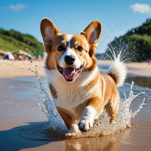 the pembroke welsh corgi,pembroke welsh corgi,welsh corgi,welsh corgi pembroke,corgi,cardigan welsh corgi,welschcorgi,welsh corgi cardigan,corgis,dog in the water,water dog,welsh cardigan corgi,cheerful dog,beach dog,stray dog on beach,pet vitamins & supplements,corgi face,playing in the sand,australian collie,dog running,Photography,General,Realistic