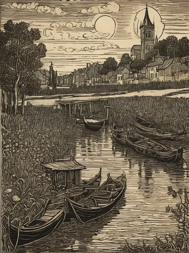 boat landscape,david bates,dutch landscape,delft,moret-sur-loing,night scene,regatta,gondolas,river landscape,vincent van gough,cool woodblock images,wherry,july 1888,engraving,petersburg,rowboats,row boats,19th century,constable,boats in the port,Art,Artistic Painting,Artistic Painting 03