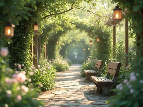 garden bench,park bench,pathway,walk in a park,forest path,wooden bench,walkway,bench,tree lined path,wooden path,benches,english garden,arbor,garden swing,nature garden,sidewalk,idyllic,green garden,verdant,japan garden,Photography,General,Realistic