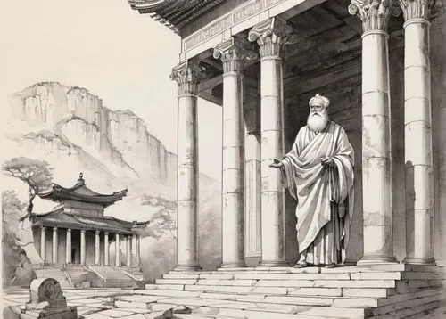 acropolis,celsus,erechtheion,celsus library,summer palace,ephesus,temple of diana,caesonia,vitruvius,artemis temple,2nd century,colonnaded,chersonesus,marble palace,jingshan,capitolium,the parthenon,greek temple,macrobius,baalbek,Illustration,Paper based,Paper Based 30