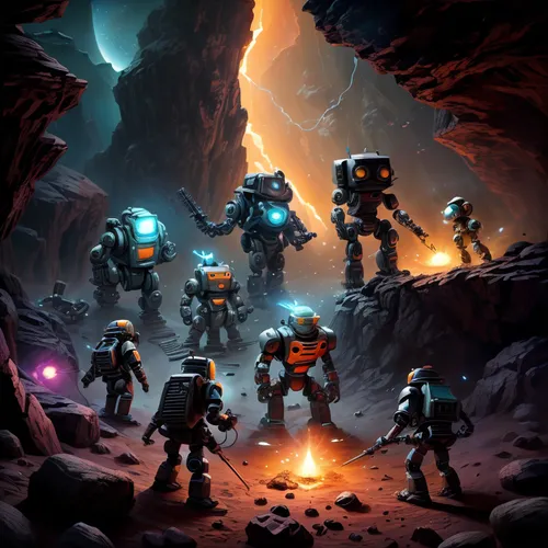 game illustration,guards of the canyon,game art,action-adventure game,chasm,miners,massively multiplayer online role-playing game,sci fiction illustration,cg artwork,storm troops,the blue caves,mining,caving,pathfinders,asterales,sci fi,collected game assets,concept art,shooter game,tau