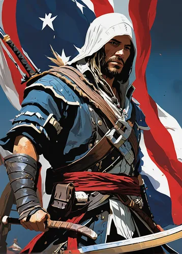 patriot,flags and pennants,flag day (usa),nautical banner,massively multiplayer online role-playing game,hd flag,heroic fantasy,union flag,capitanamerica,game illustration,pirate flag,red white blue,hooded man,conquistador,background image,east indiaman,assassin,red banner,genghis khan,party banner,Conceptual Art,Oil color,Oil Color 07