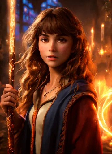 cg artwork,merida,fantasy portrait,sorceress,quarterstaff,digital compositing,fantasy picture,artemisia,visual effect lighting,fantasy art,wand,the enchantress,fairy tale character,heroic fantasy,prin