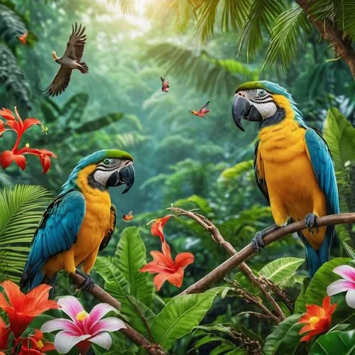 tropical birds,macaws of south america,macaws,macaws blue gold,couple macaw,colorful birds,blue and yellow macaw,blue macaws,toucans,tropical animals,parrots,rare parrots,parrot couple,passerine parrots,yellow-green parrots,blue and gold macaw,tropical bird climber,golden parakeets,birds on a branch,beautiful macaw,Photography,General,Realistic