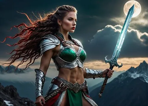 female warrior,warrior woman,thundra,fantasy woman,yavana,strong woman,fantasy warrior,strong women,swordswoman,mervat,amazona,etheria,heroic fantasy,fantasy picture,fantasy art,strongwomen,thorhild,kahlan,boudicca,celtic queen,Illustration,Retro,Retro 02