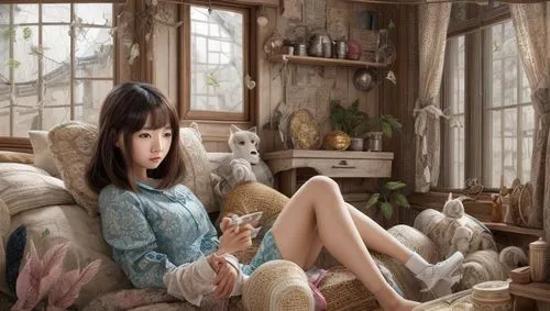 asian girl,girl sitting,girl studying,the little girl's room,relaxed young girl,painter doll,girl in a long,japanese woman,little girl reading,photo painting,doll house,doll's house,the girl in nighti