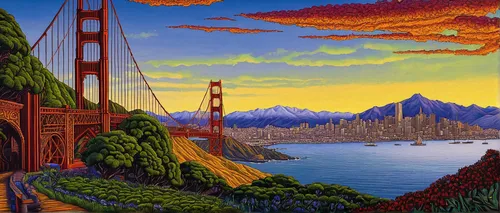 goldengatebridge,the golden gate bridge,golden gate bridge,golden gate,san francisco,moc chau hill,futuristic landscape,bay area,san francisco bay,space needle,bay bridge,sanfrancisco,panoramic landscape,golden bridge,rainbow bridge,an island far away landscape,mountainous landscape,landscapes,coastal landscape,fantasy landscape,Conceptual Art,Daily,Daily 23