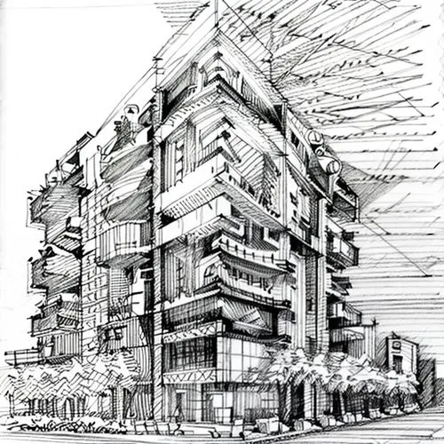 multistoreyed,apartment building,kirrarchitecture,line drawing,facade painting,multi-story structure,multi-storey,high-rise building,building,hand-drawn illustration,pen drawing,facade insulation,apar