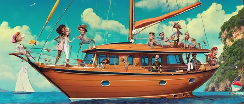 caravel,pirate ship,sea fantasy,sailing orange,straw hats,yacht,boat trip,monkey island,galleon ship,sailing ship,galleon,ms island escape,voyage,yacht club,boat ride,phoenix boat,boat,on a yacht,scarlet sail,honeymoon,Illustration,Realistic Fantasy,Realistic Fantasy 37