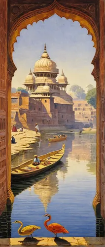 indian art,jaisalmer,agra,golden temple,rajasthan,water palace,jaipur,amber fort,ganges,india,taj mahal,brahminy duck,ganga,orientalism,khokhloma painting,boat landscape,oil painting on canvas,hall of supreme harmony,taj-mahal,jawaharlal,Art,Artistic Painting,Artistic Painting 50