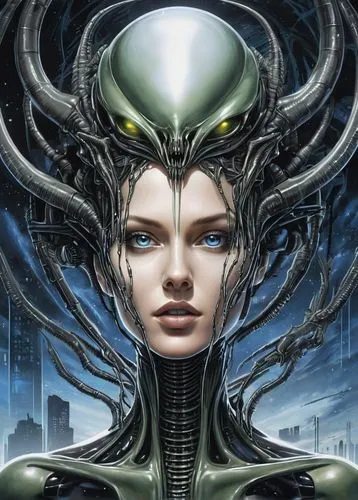 giger,gynoid,gantz,witchblade,cybernetically,argost,primordia,shodan,cybernetic,alien warrior,kerrii,starcraft,telepath,medusa,transhuman,lifeforms,gorgon,biomechanical,psionic,serpentis,Illustration,Black and White,Black and White 34