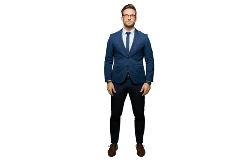 man, wearing glasses, mature, solo, (30yo), short black hair, slight beard, white shirt, dark blue suit, black tie, leather belt, black dress shoes, standing, confident pose, realistic, soft natural l