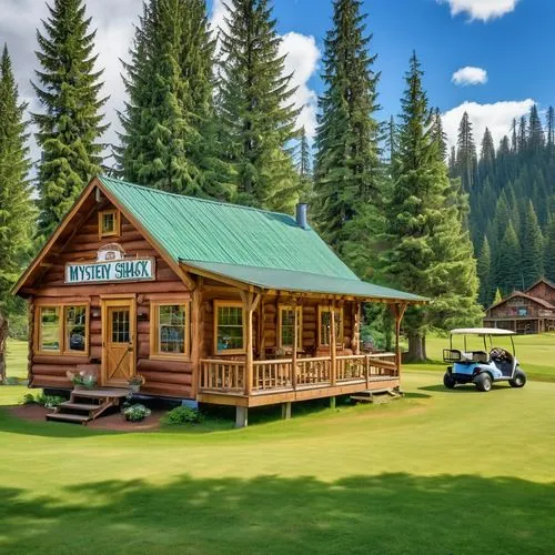 golf lawn,log cabin,the cabin in the mountains,log home,golf hotel,small cabin,Photography,General,Realistic