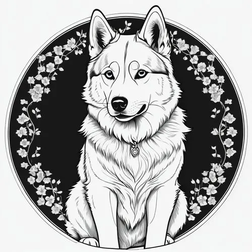 samoyedic,constellation wolf,akita,graywolf,inu,samoyed,Illustration,Black and White,Black and White 24