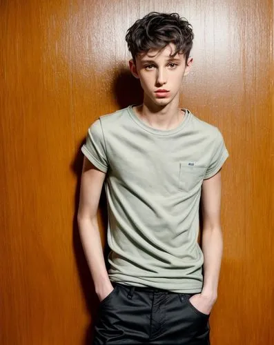 Troye sivan, buzz cut, youth adult, xs, man, black hair, uhd, 4k, hyper realistic,george russell,male model,boy model,austin stirling,khaki,boy,young model,cotton top,gray-green,photo session in torn 