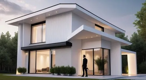 modern house,3d rendering,frame house,smart home,prefabricated buildings,modern architecture,cubic house,smart house,house shape,heat pumps,folding roof,cube house,smarthome,render,stucco frame,thermal insulation,inverted cottage,floorplan home,modern style,danish house,Photography,General,Realistic